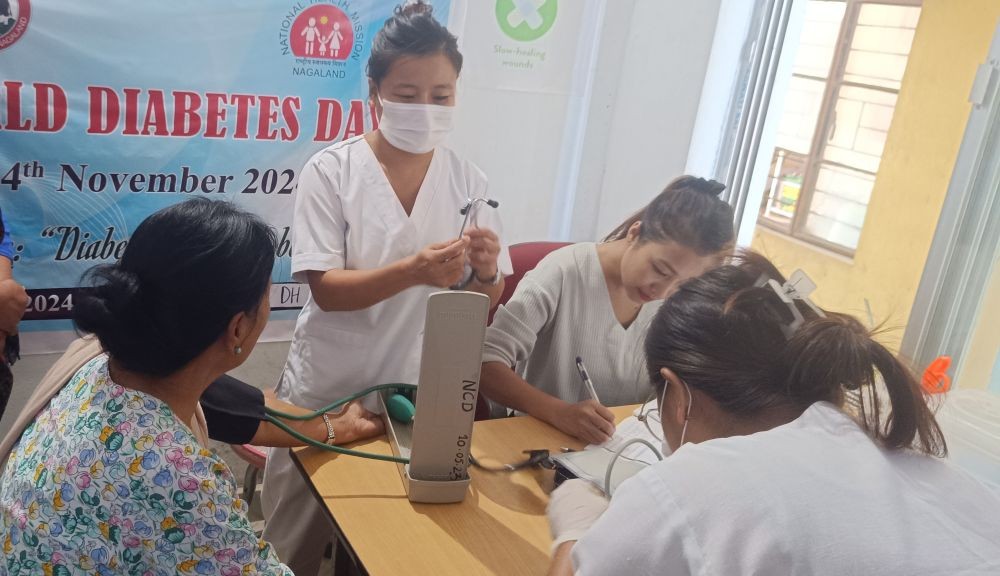 People avail the screening facility during the World Diabetes Day at District Hospital, Mon on November 14.